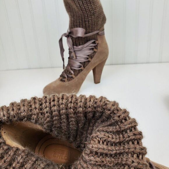 See by Chloe Suede Lace Up Knit Sock Bootie SH-038 - Picture 11 of 12